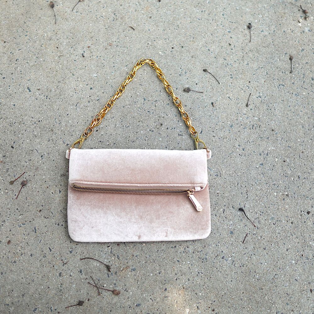Coach Pink Velvet Foldover Clutch Crossbody Bag Gold Chain Evening Purse Wedding
